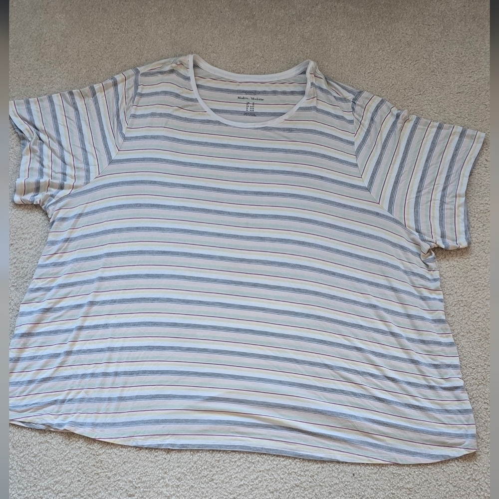🌈 Additon Elle 5X Colorful Striped Modern Short Sleeve Rayon Blend T-Shirt Tee